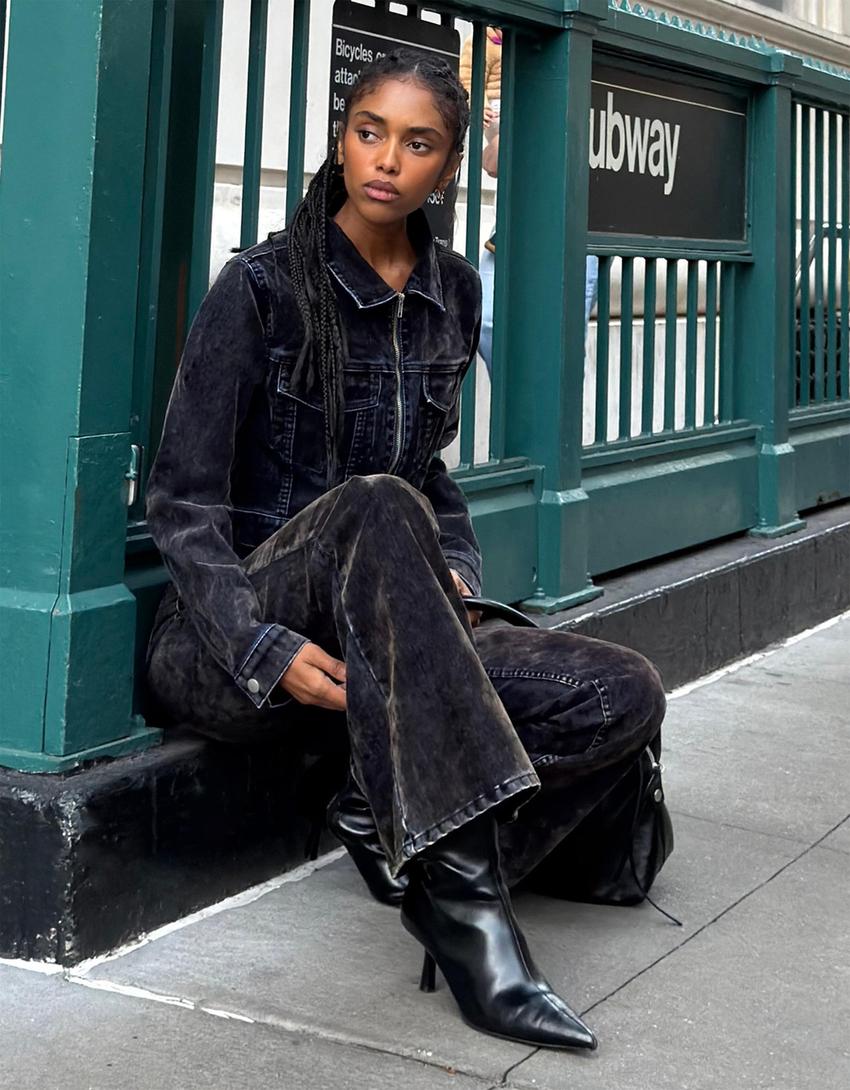 Denim jacket and bell bottom flock jeans set-Denim jacket and bell bottom flock jeans set