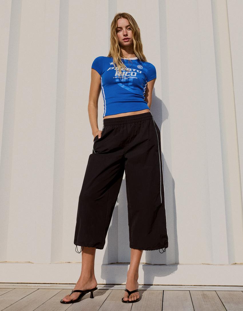 Dukserica kratkih rukava print-Plava