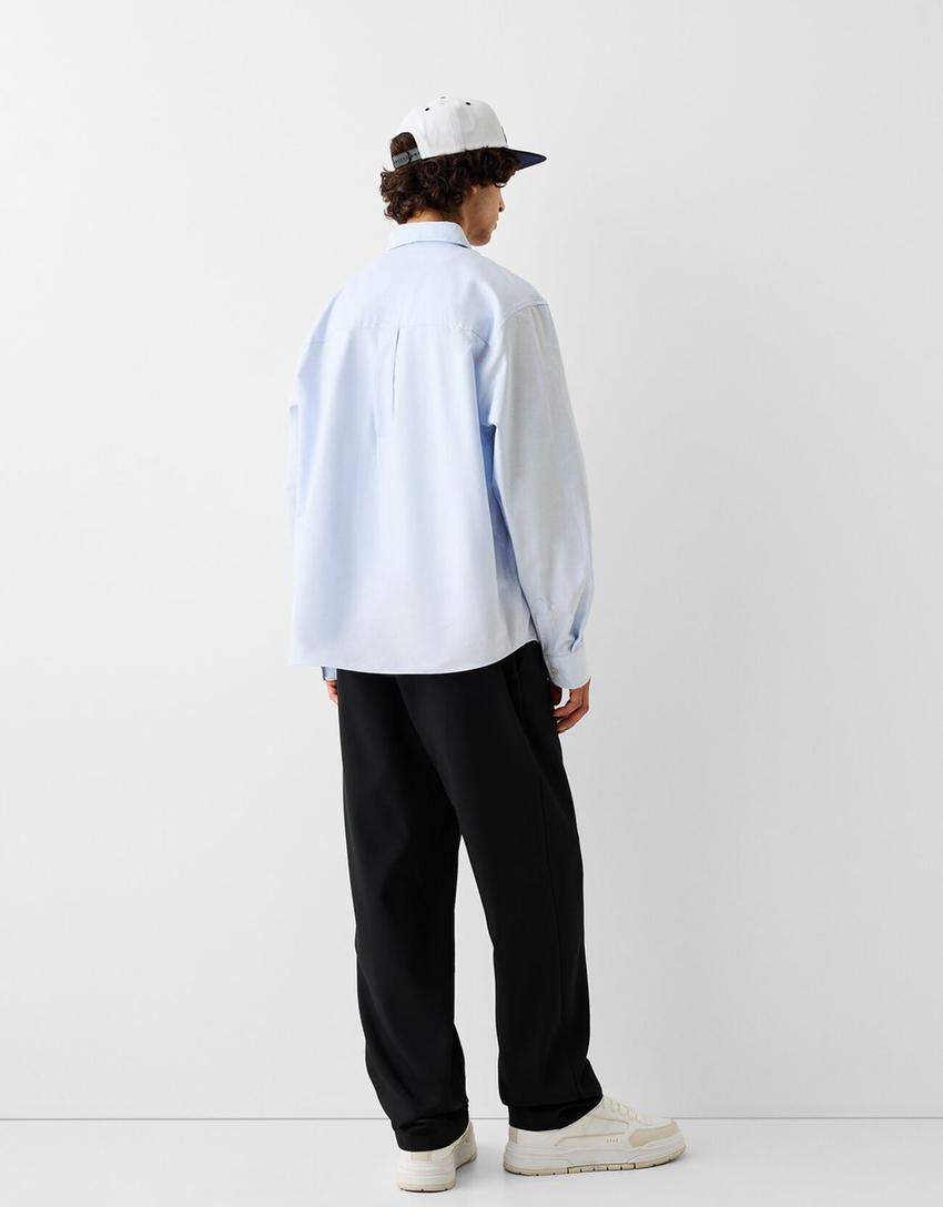 Boxy long sleeve Oxford shirt-Blue-1
