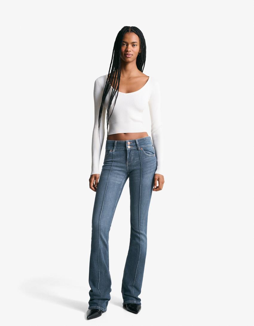 Low-rise boot-cut jeans-Washed out blue-0