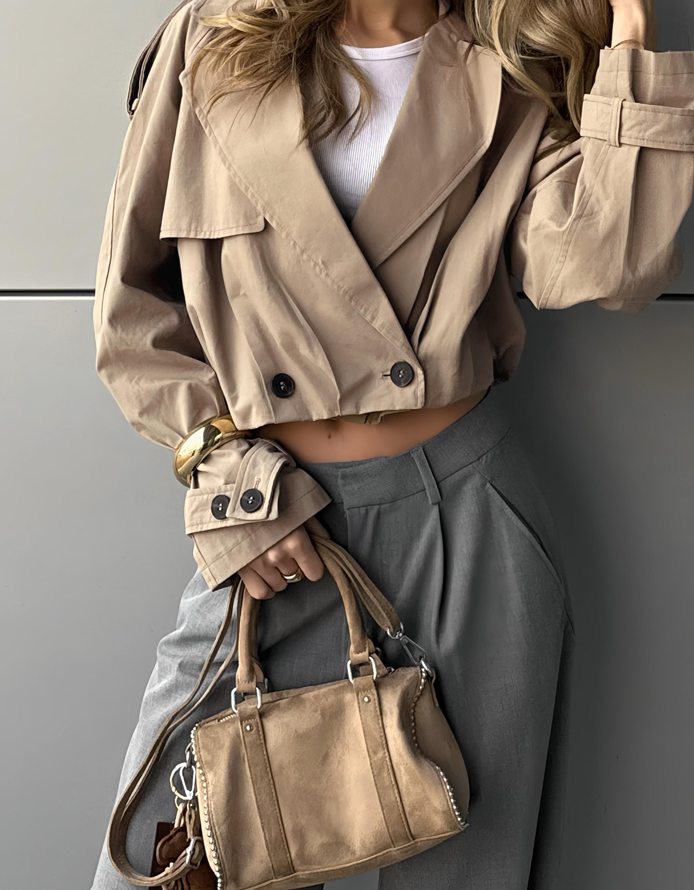Balloon effect cropped trench coat — Camel