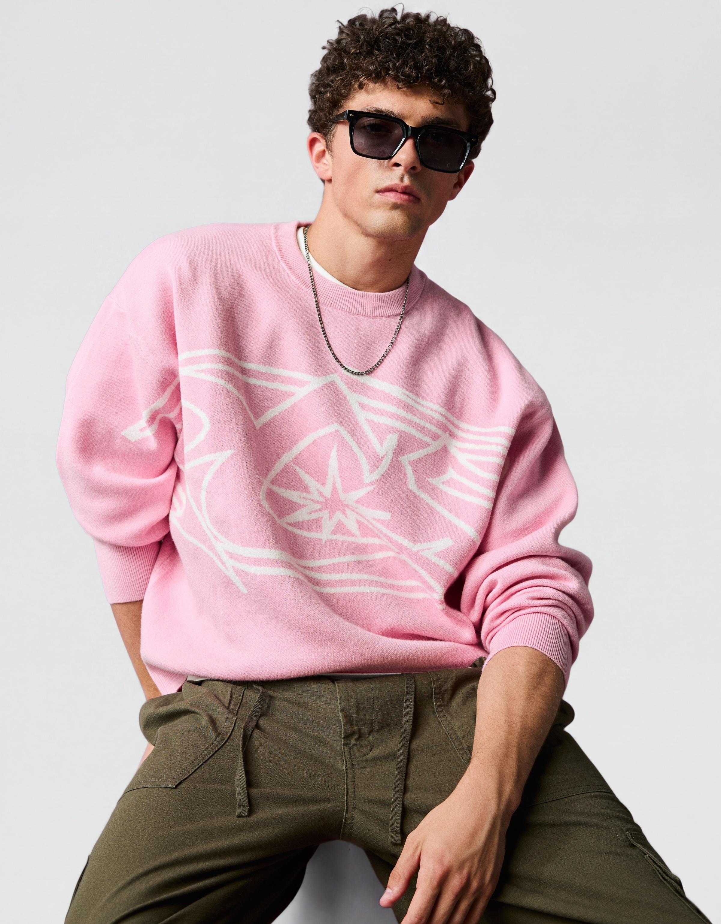 Printed round neck jumper — Pink