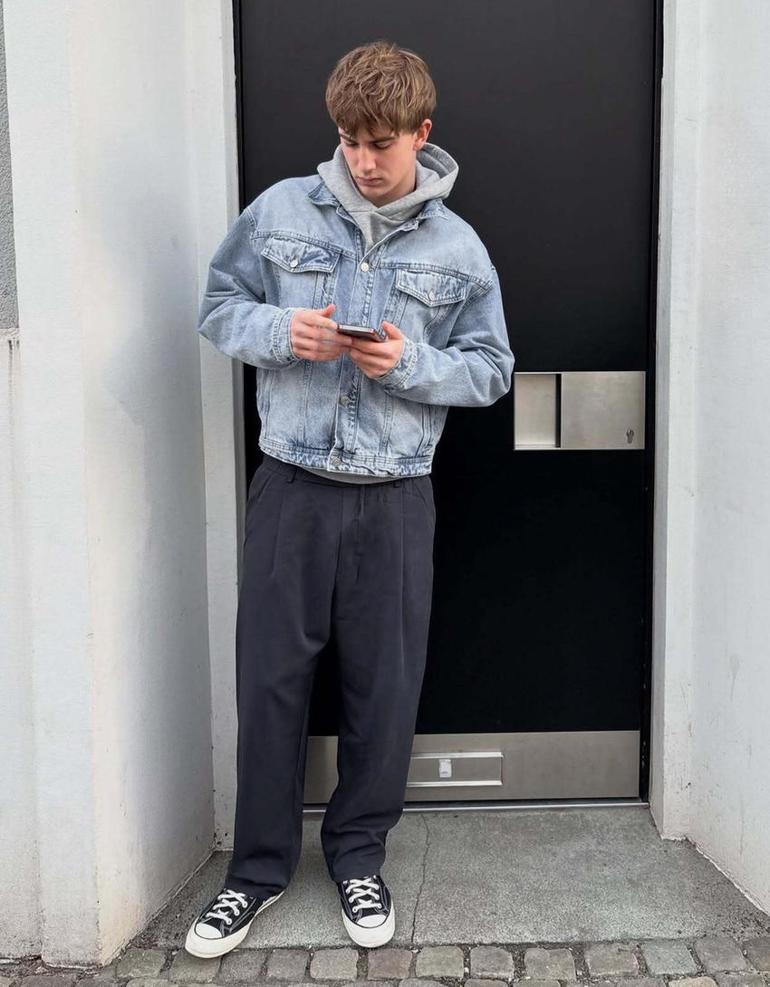 Pantalon super baggy fit à pinces fluide-Marine