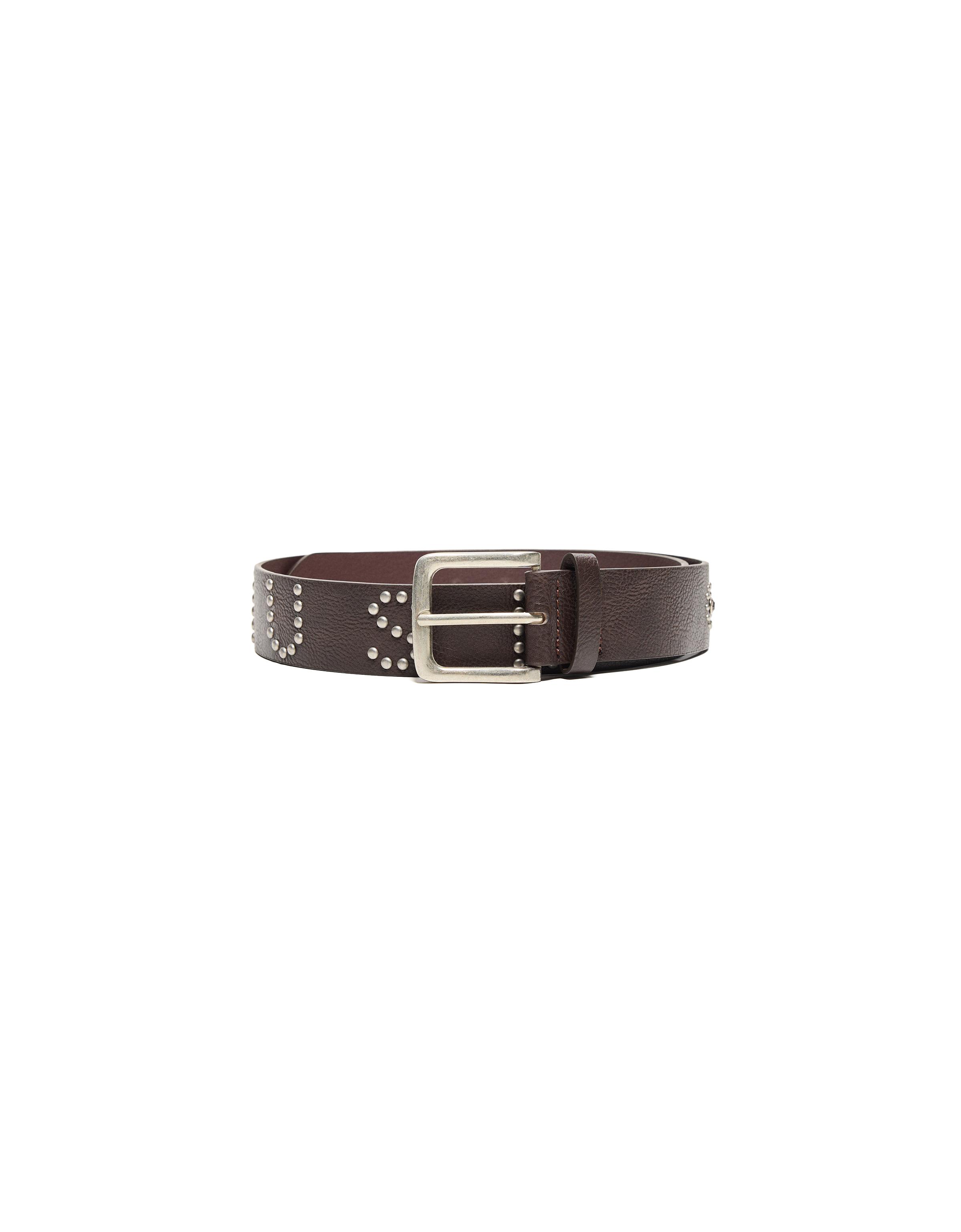 Studded letter belt — Brown