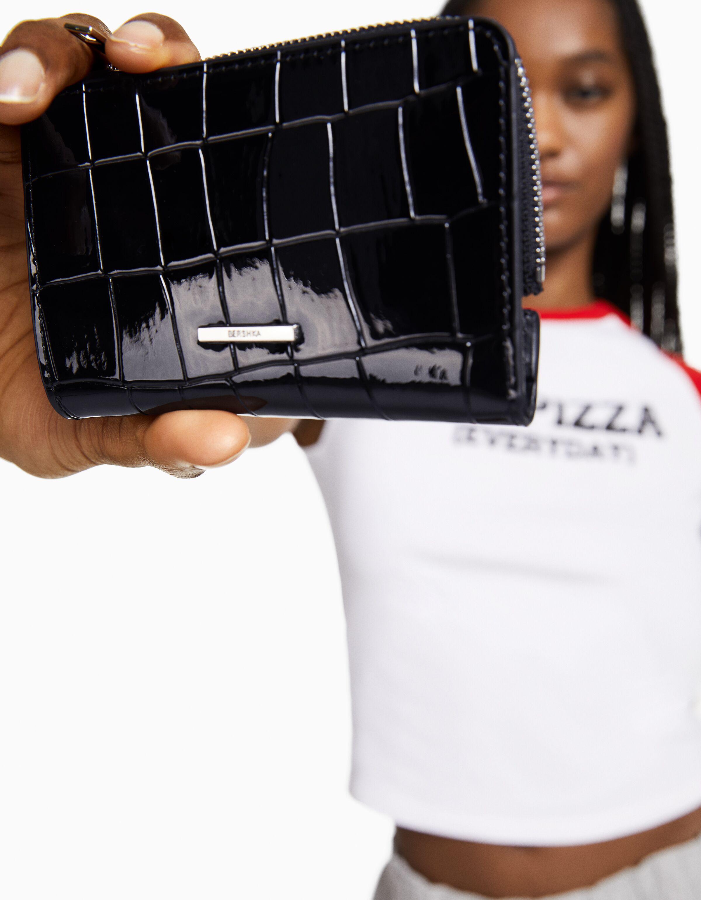 Animal print patent effect purse — Black