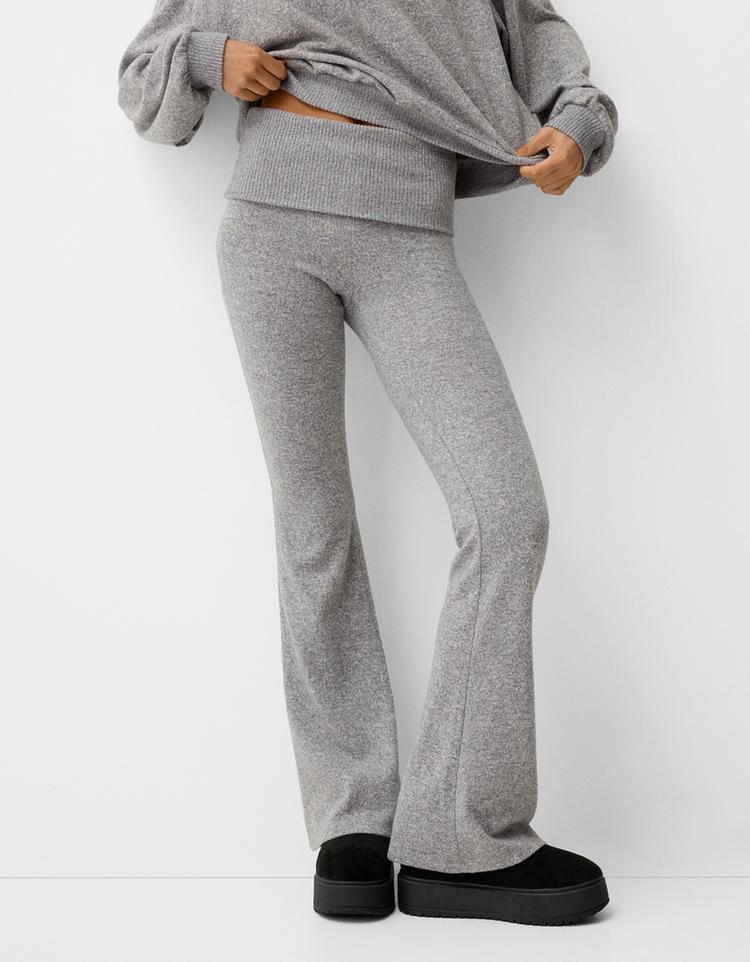 Soft touch flared pants with fold-over waist