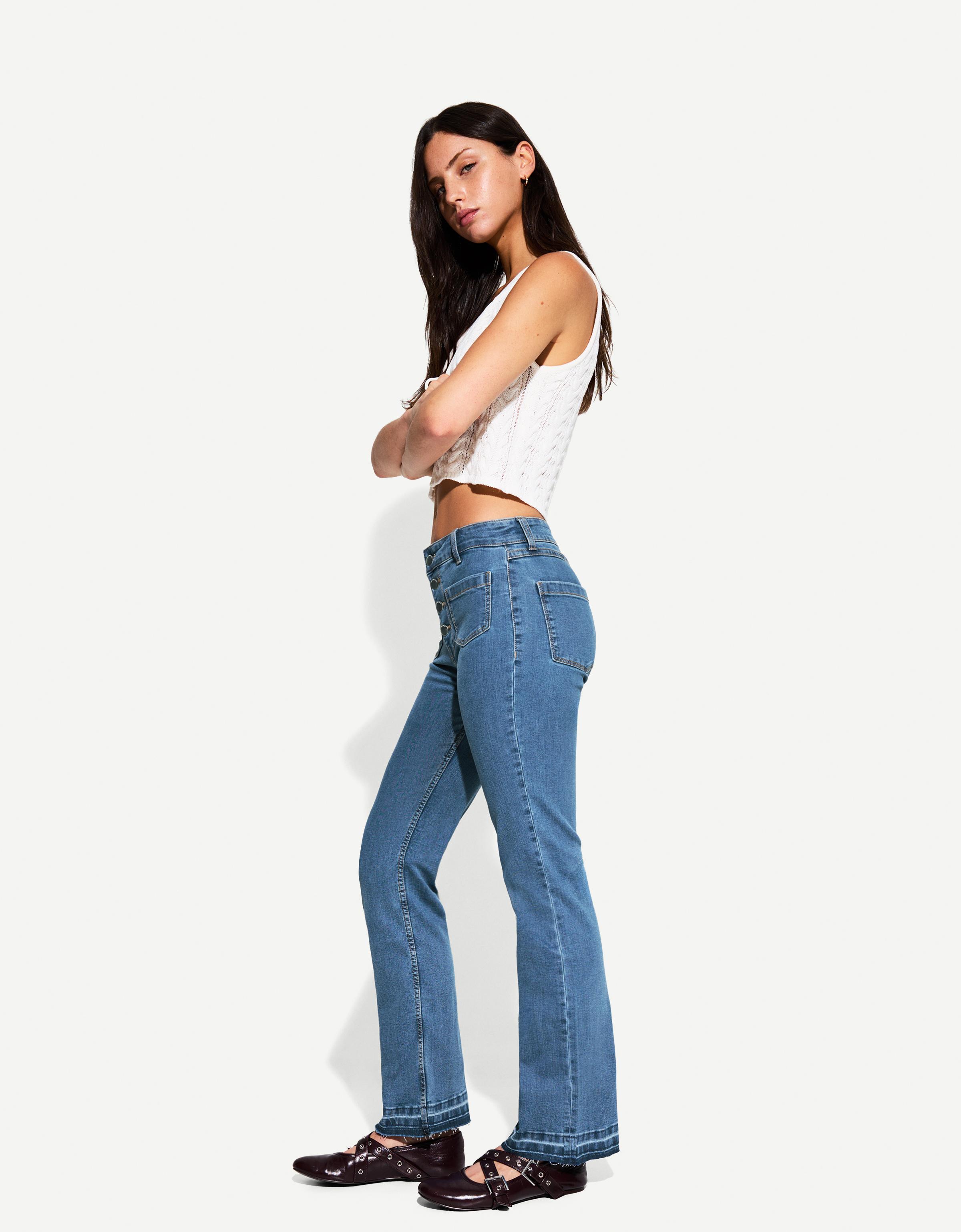 Bershka Cropped-Jeans-Schlaghose Damen 40 Ausgewaschenes Blau