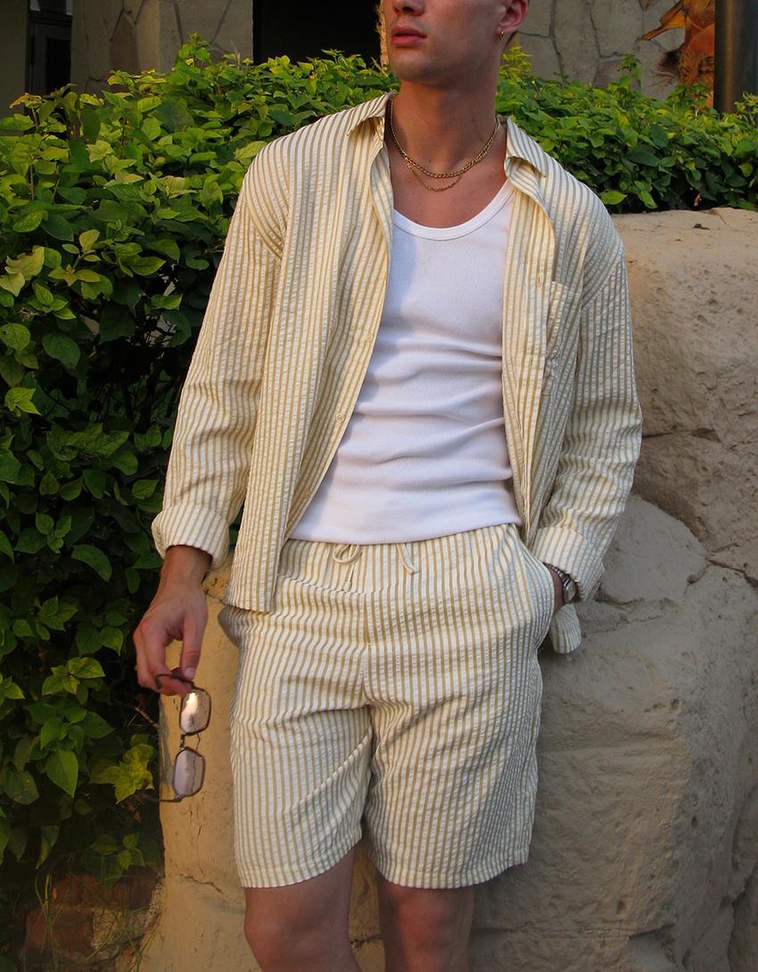 Bermuda jogger fit rayé-Jaune-1