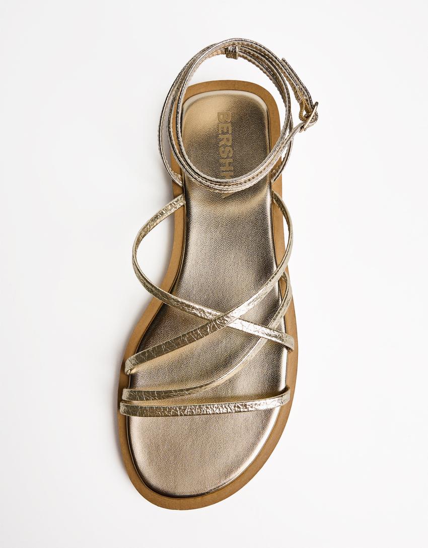 Flat multi strap sandals-Gold