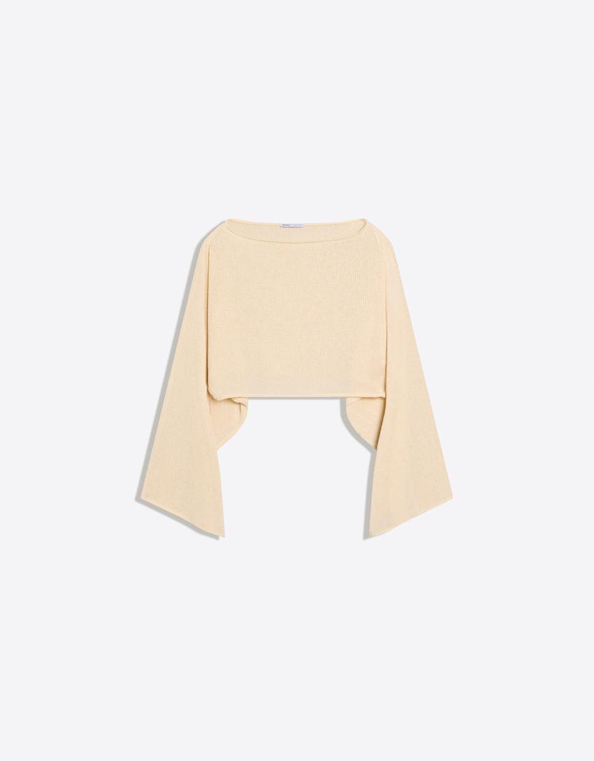 Long sleeve layered sweater-Sand