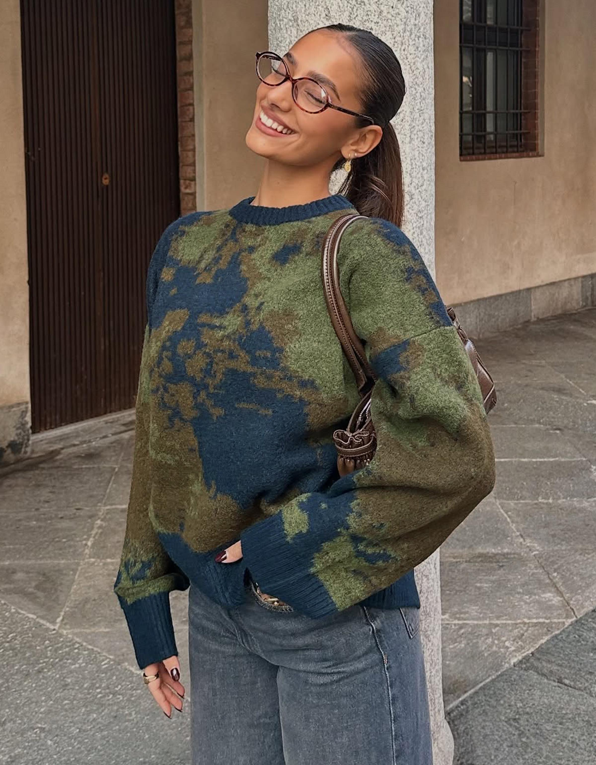 Bershka Jersey Mit Print Damen M Grün