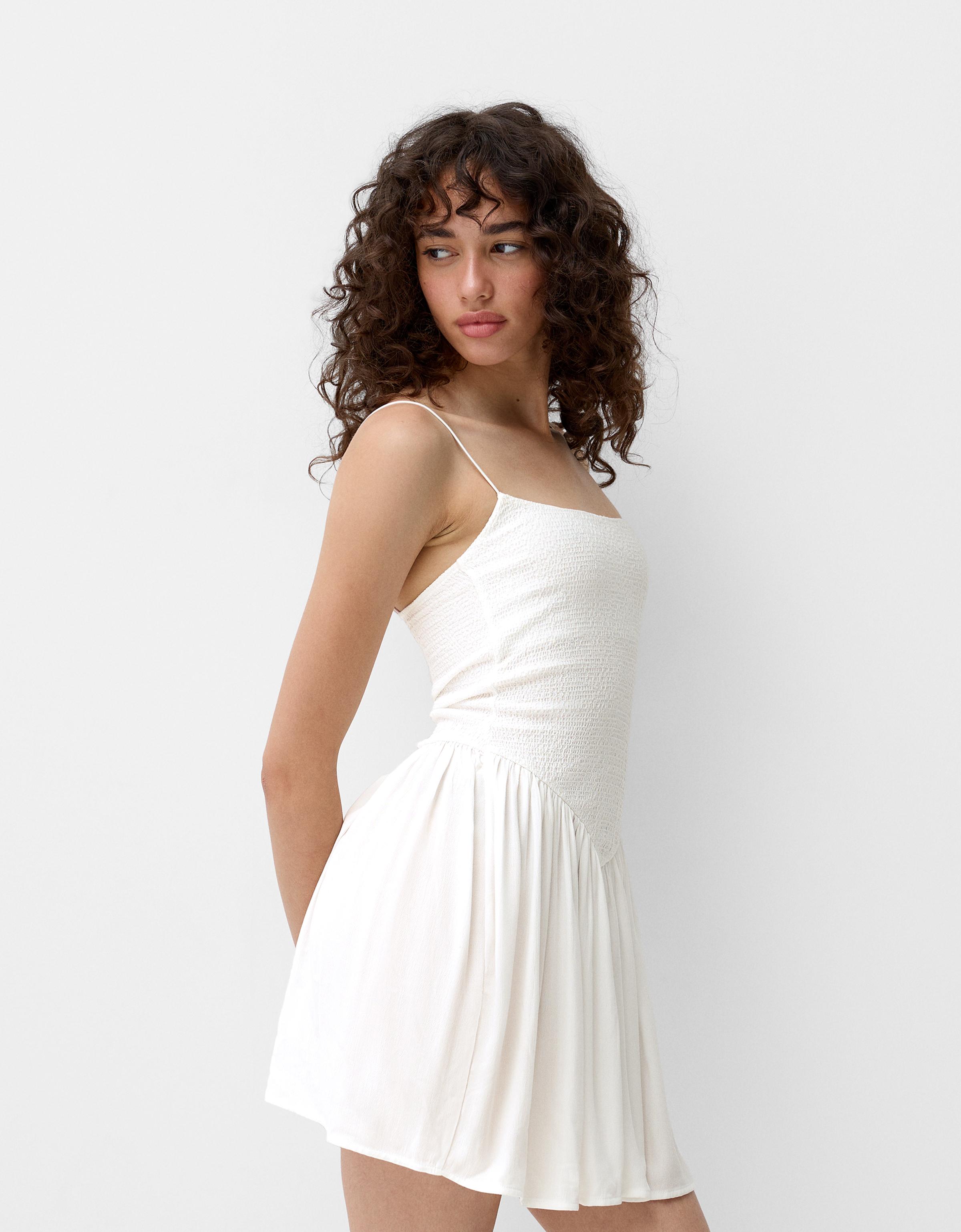 Bershka Midikleid Mit Trägern Damen S Weiss