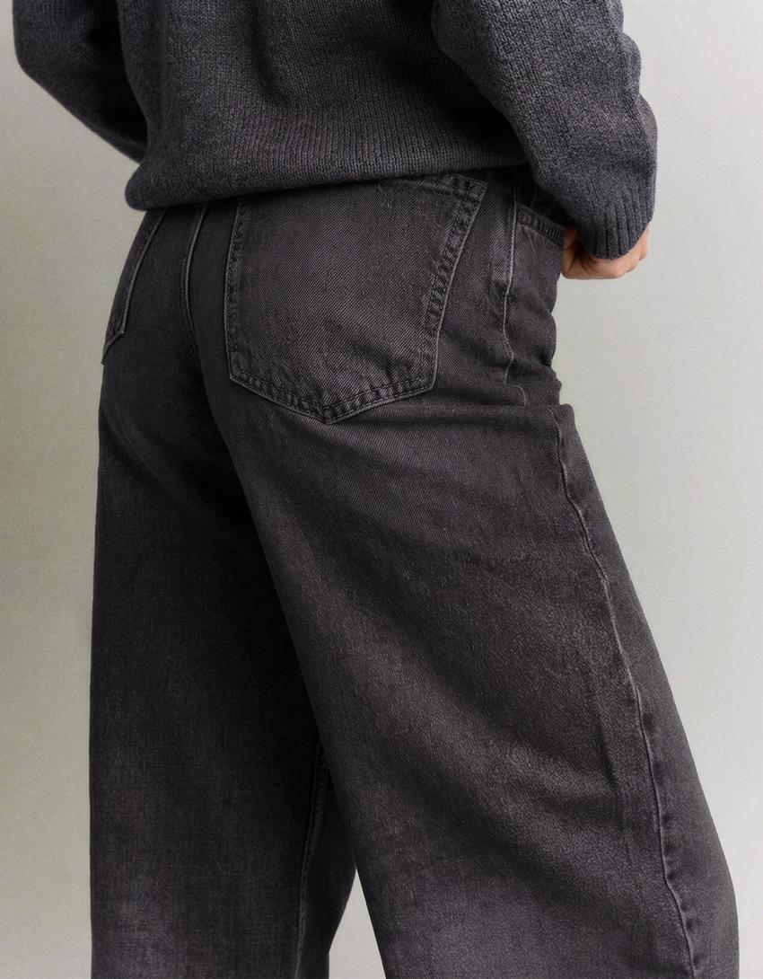 Jeans barrel tiro alto-Negro