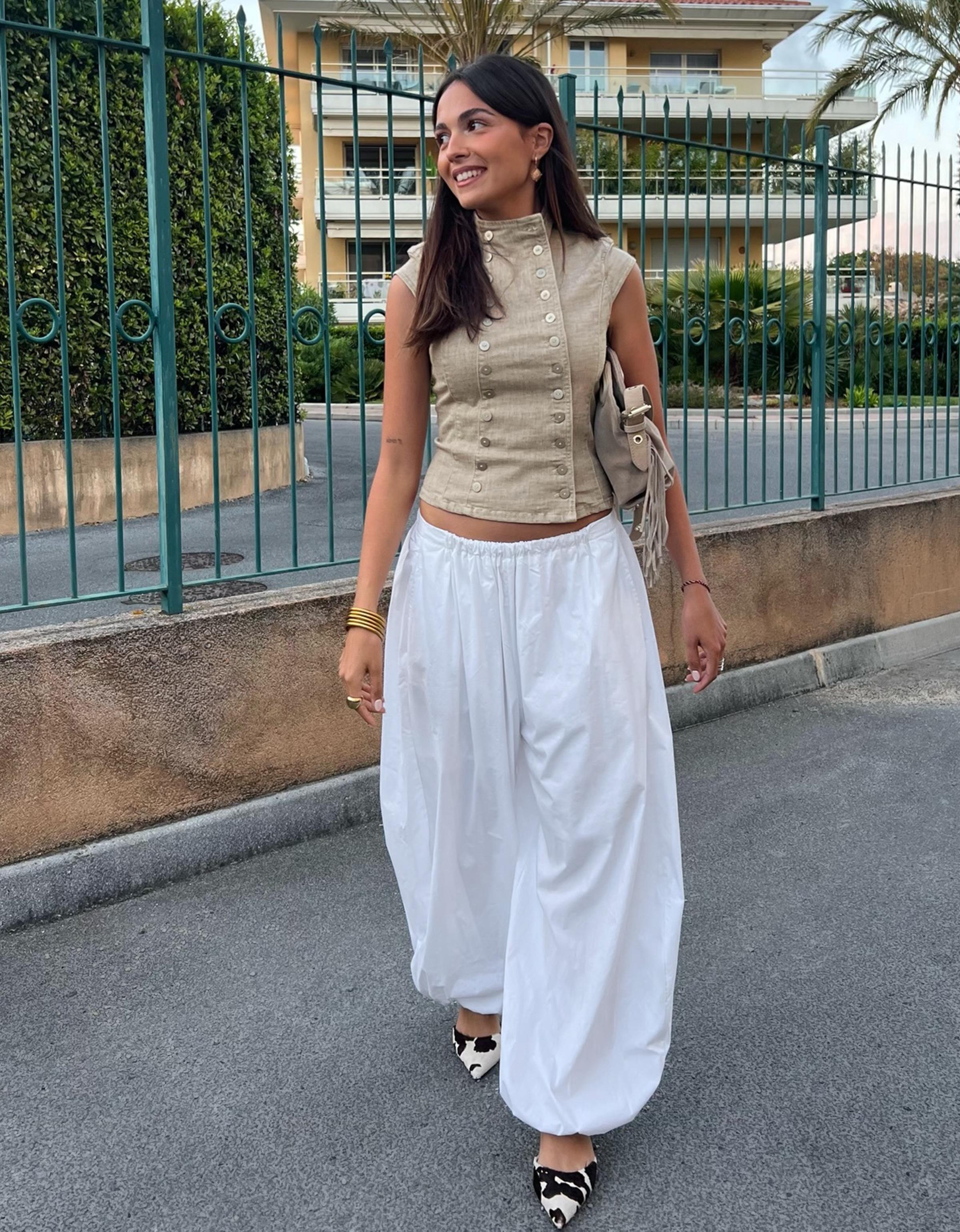 Bershka Top Denim Doble Botonadura Mujer L Camel