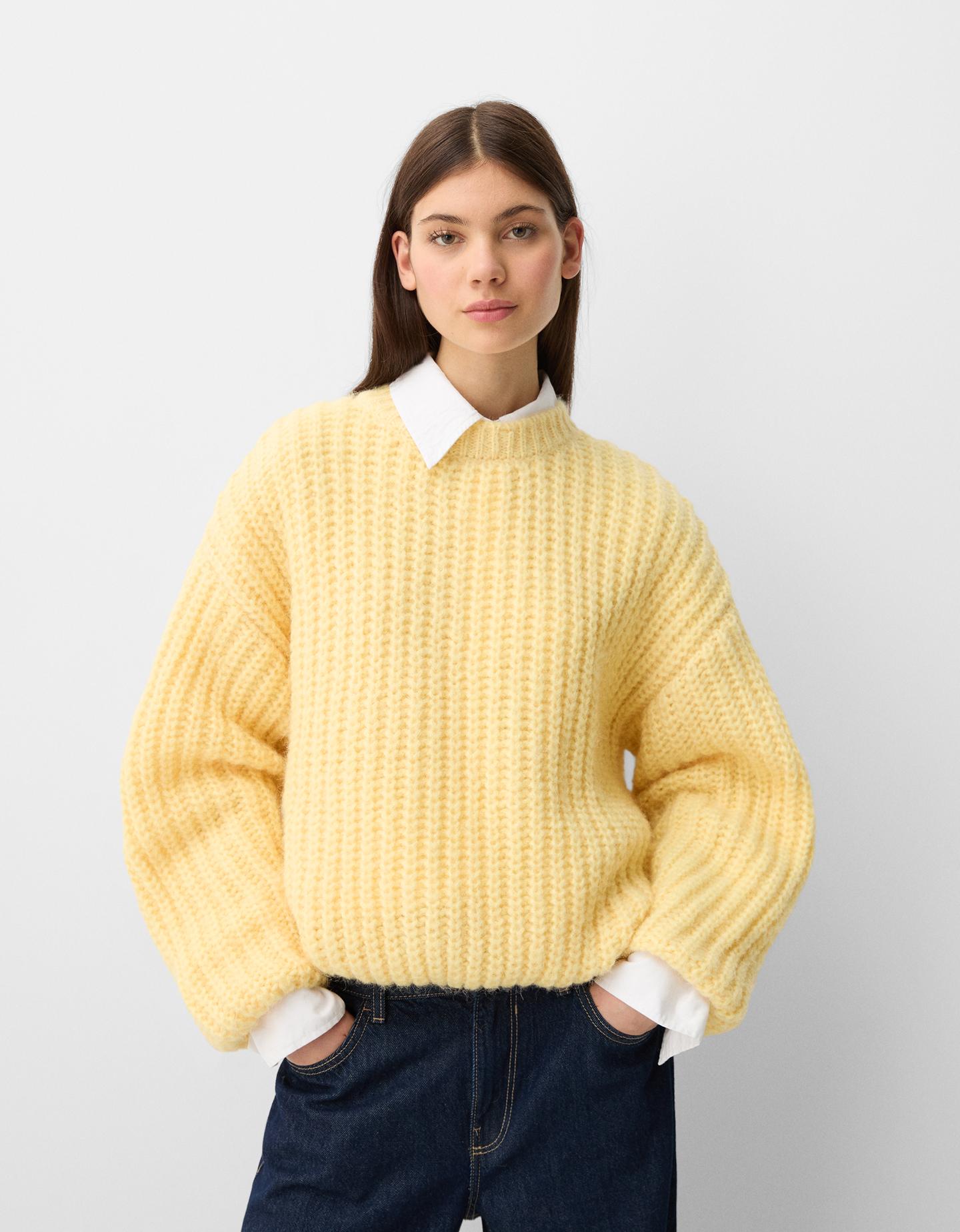 Bershka Grober Oversize-Pullover Damen L Gelb günstig online kaufen