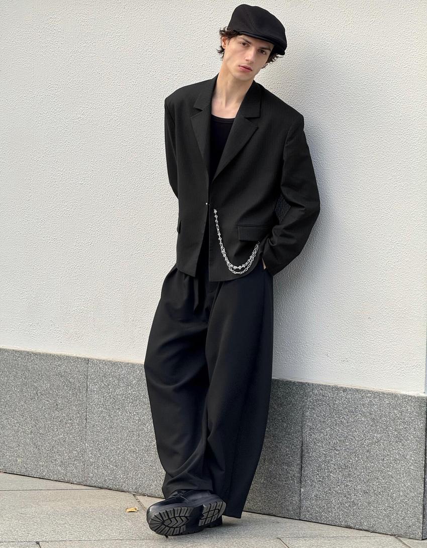 Chain tailored fit blazer-Black