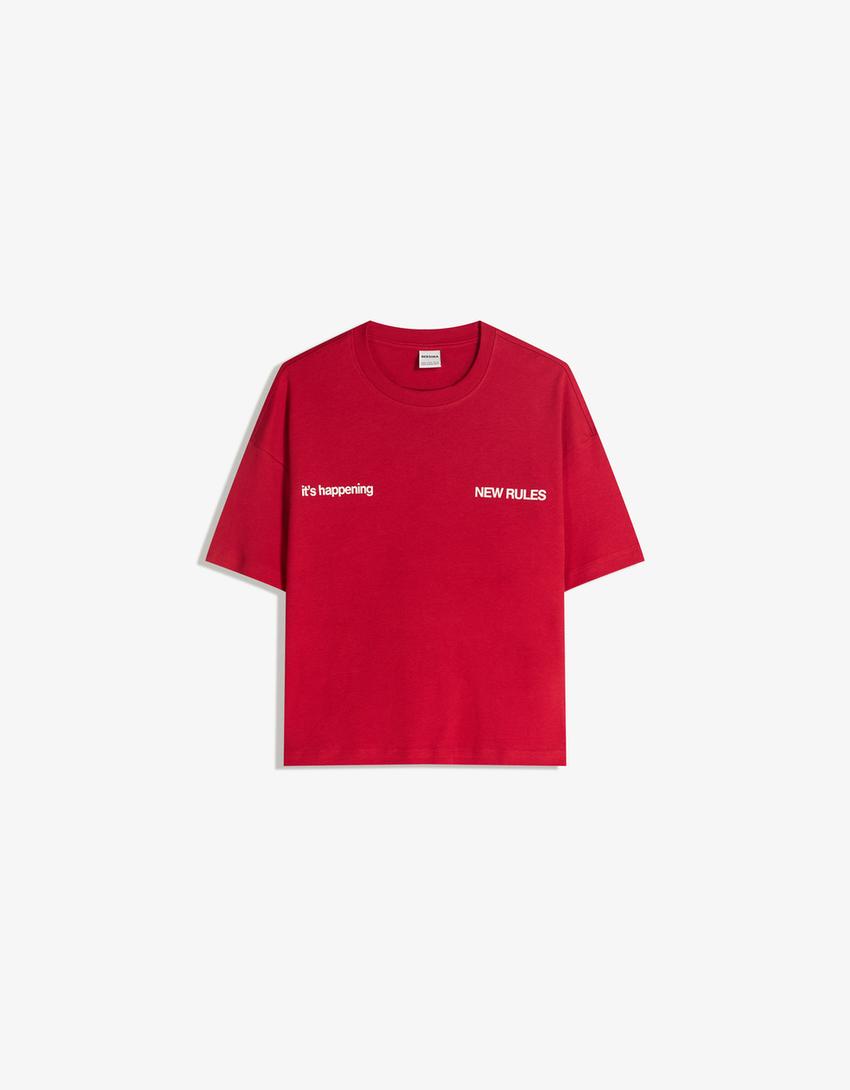 T-shirt à manches courtes imprimé-Rouge