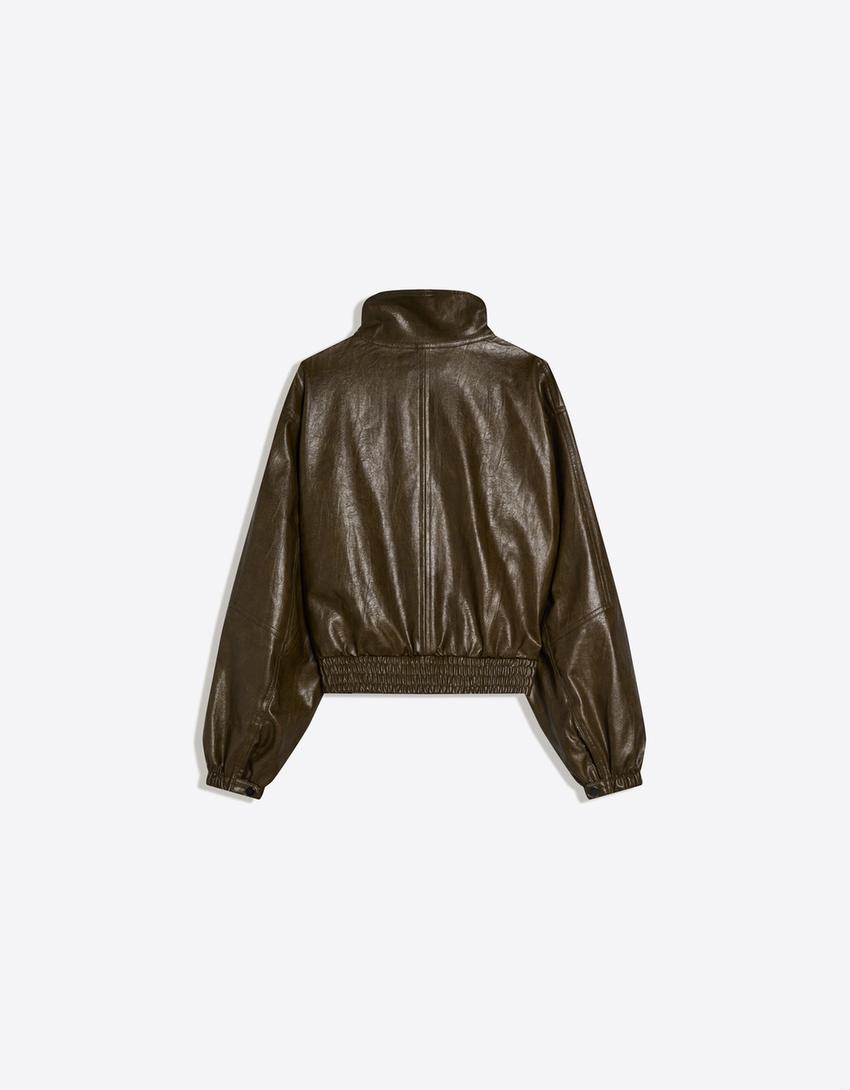 Leather effect lapel jacket