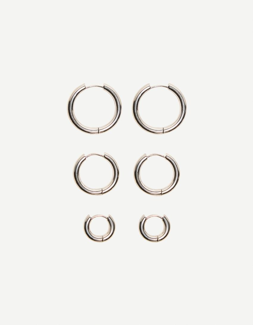 6-pack of steel hoop earrings