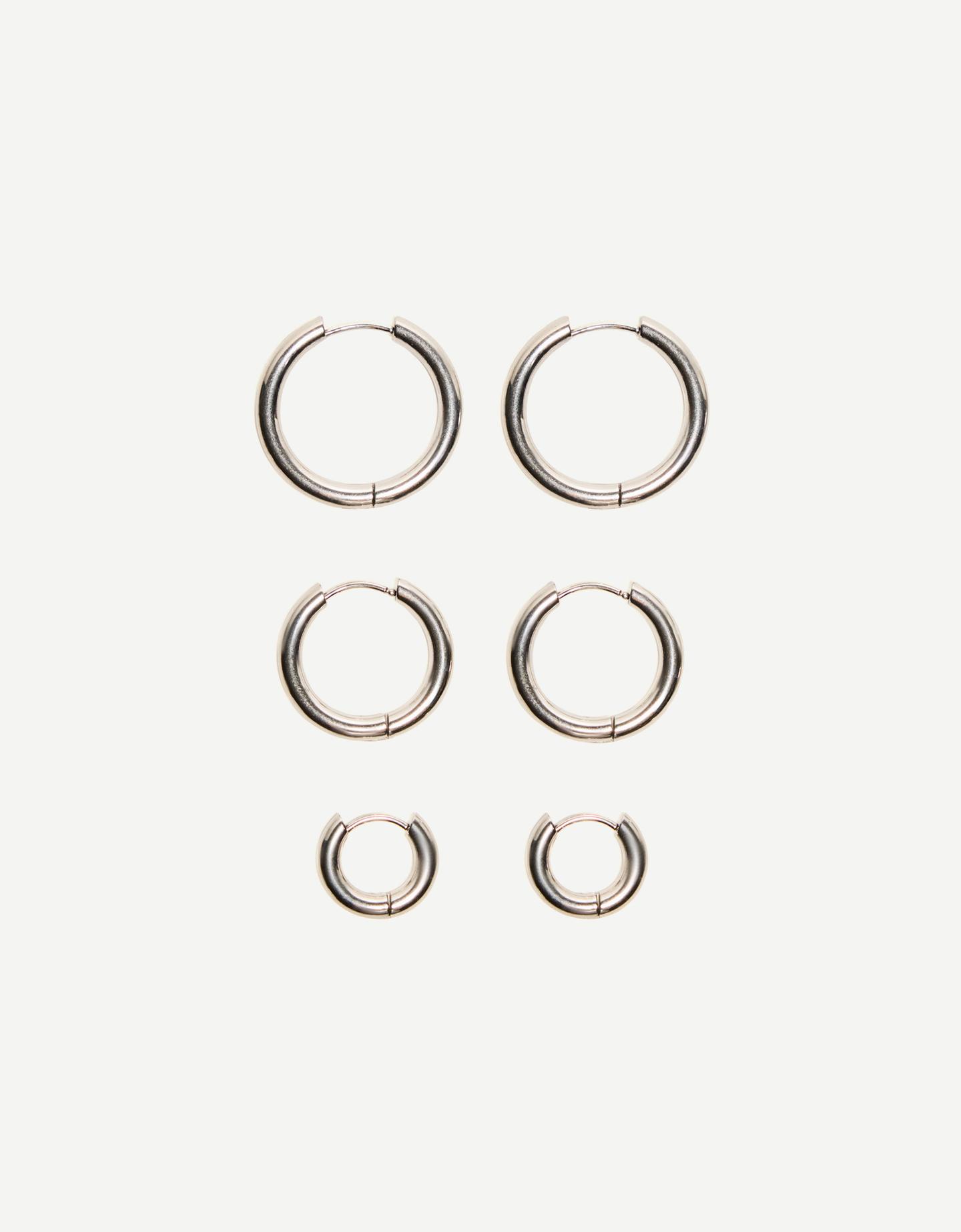 Bershka zestaw 6 kolczyków kół ze stali srebrny