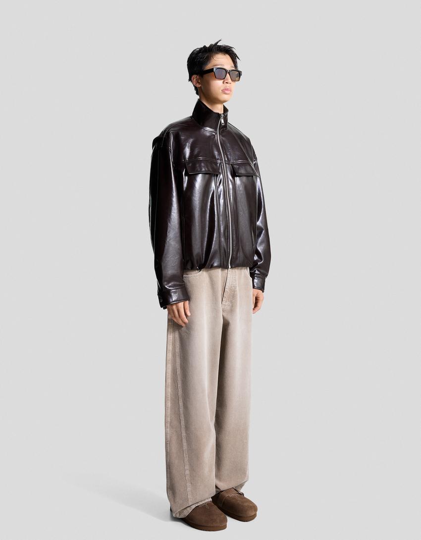 Leather effect jacket-Brown