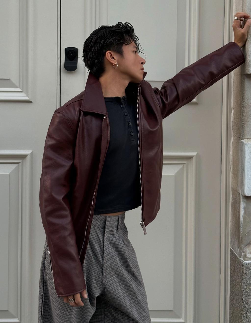 Boxy leather effect jacket
