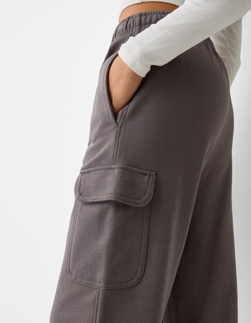 Pantalon jogger coupe cargo molleton-Gris foncé-5