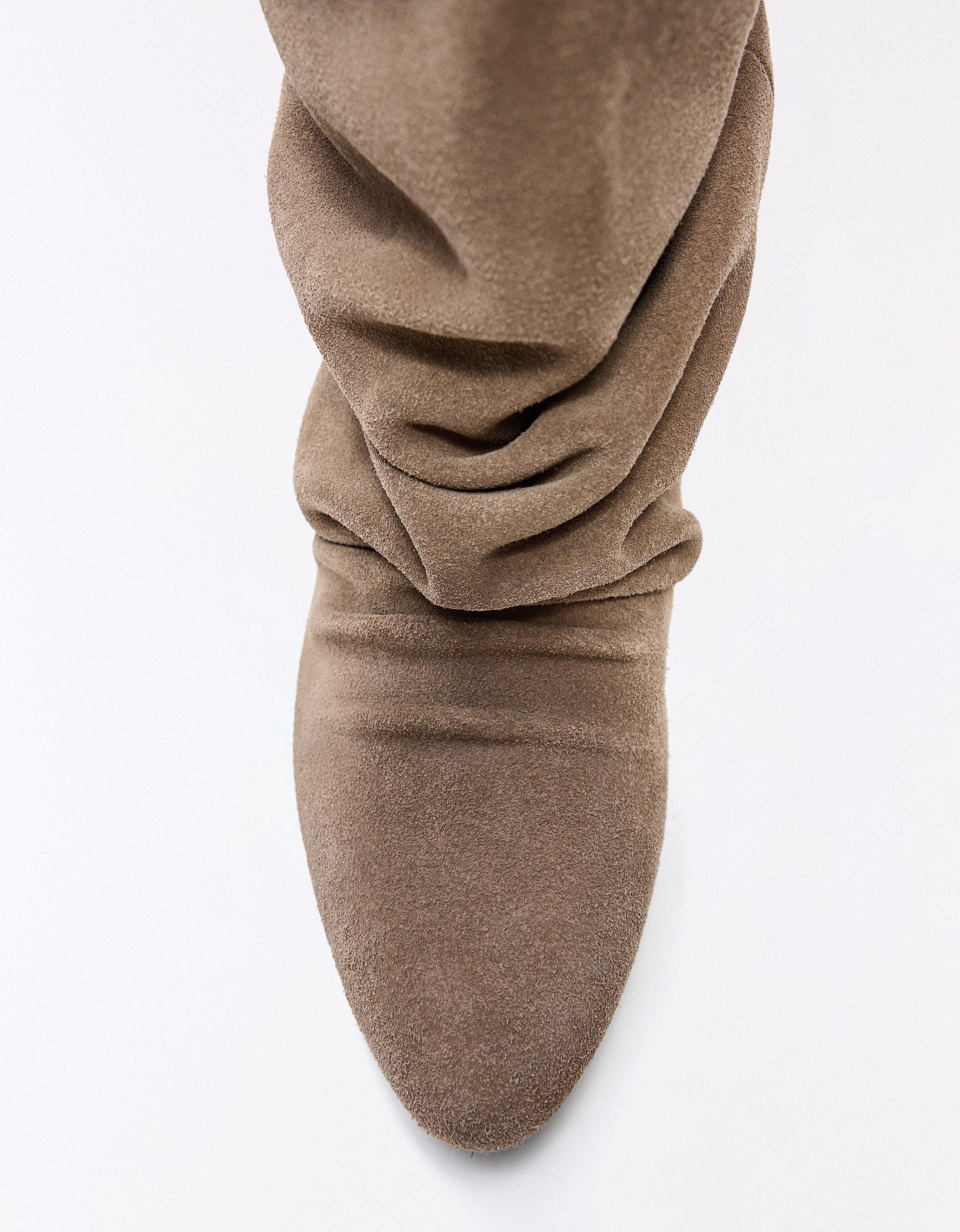 Leather high-heel boots — TAUPE