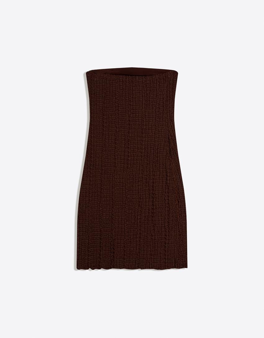 Rustic bandeau mini dress-Brown