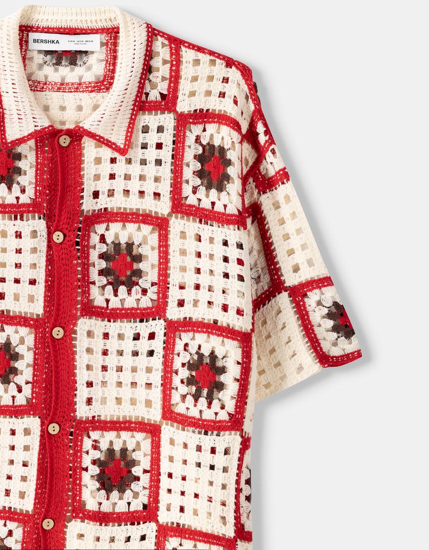 Chemise manches courtes crochet carreaux-Grenade-2