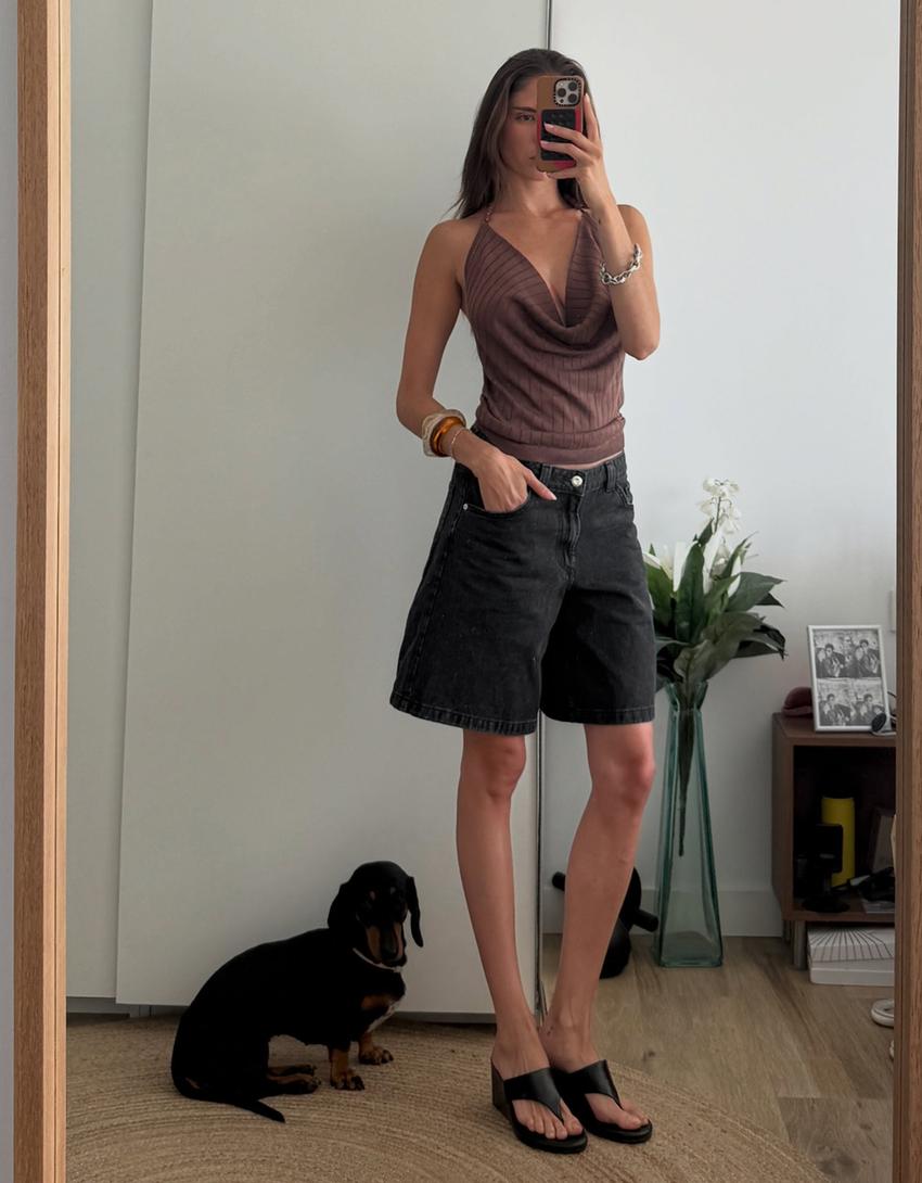 Drapeli halter top-Kahverengi