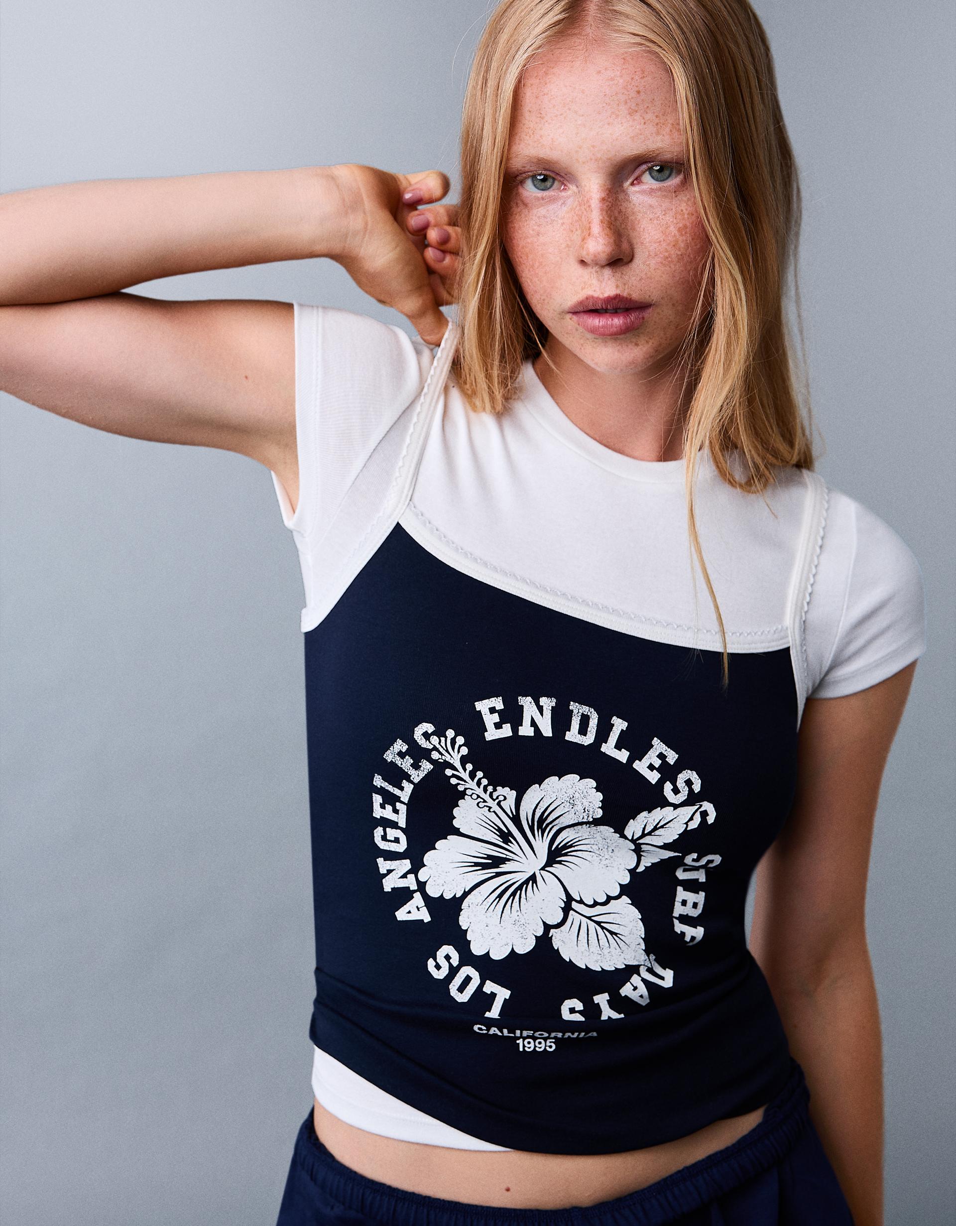 Printed strappy top Women Bershka - Main Image