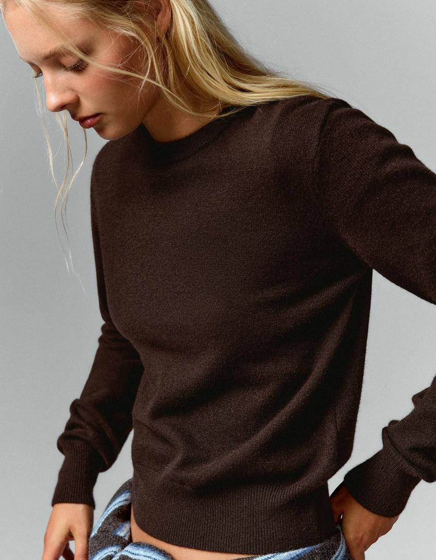 Round neck jumper-Brown