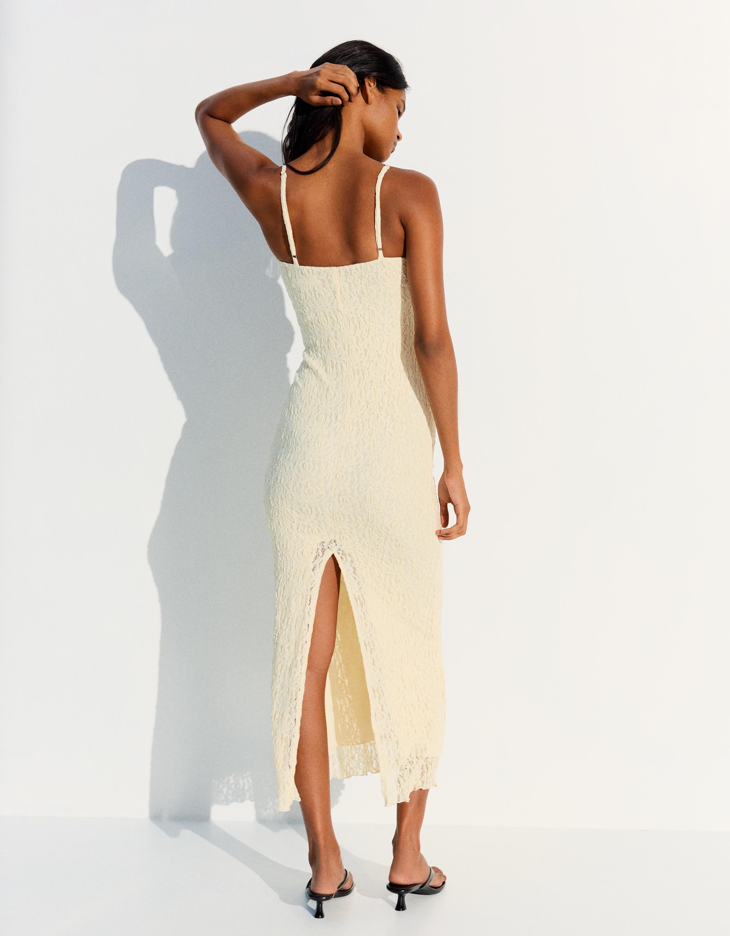 Lace strap midi dress — Yellow