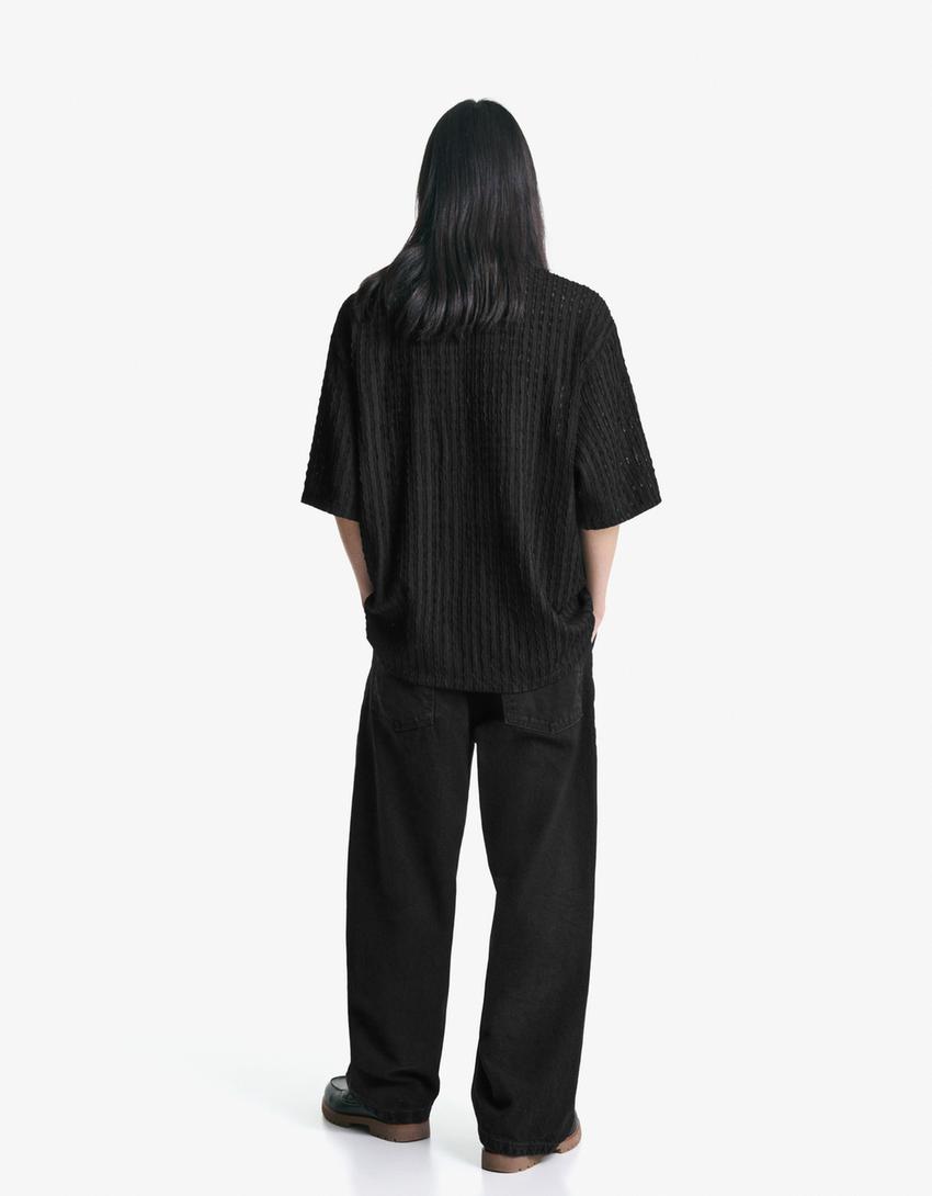 Chemise à manches courtes rustique-Noir-1