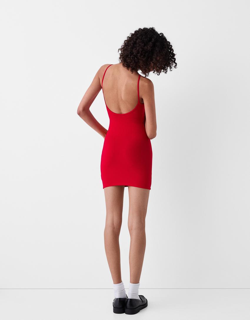 Mini-robe col ras du cou-Rouge-2