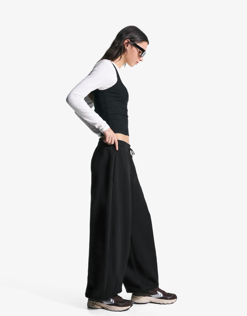 Pantaloni felpati barrel fit stopper-Nero-1