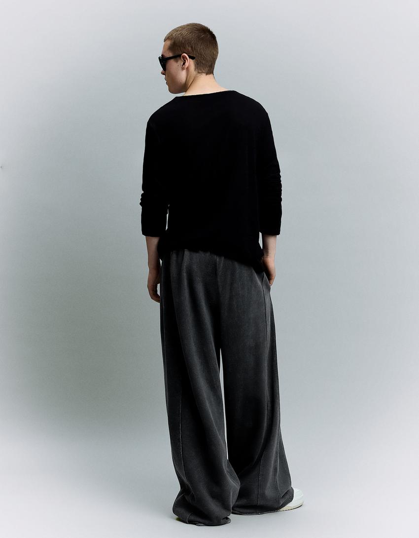 Super baggy fit pantolon-Gri