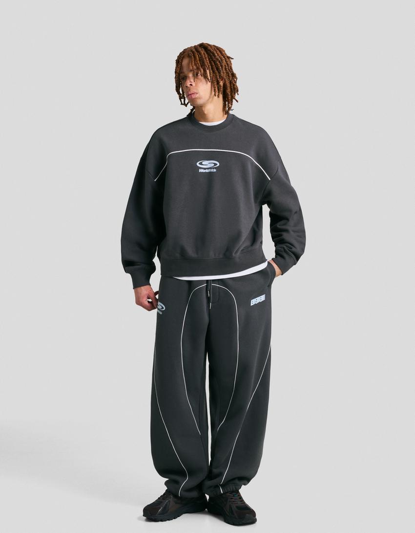Baskılı balloon fit pantolon-Mavi