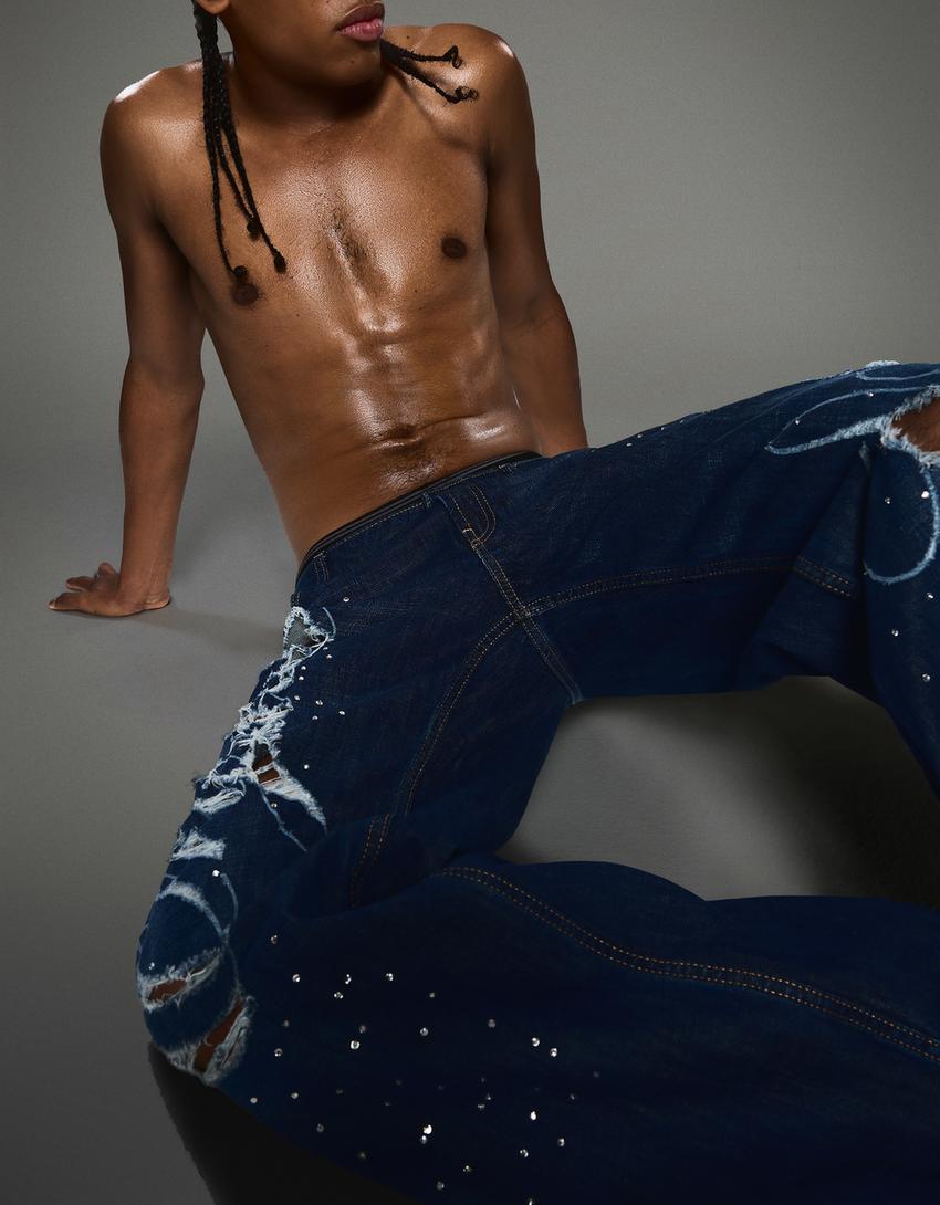 Baggy jeans met laserprint - LIMITED EDITION-Blauw