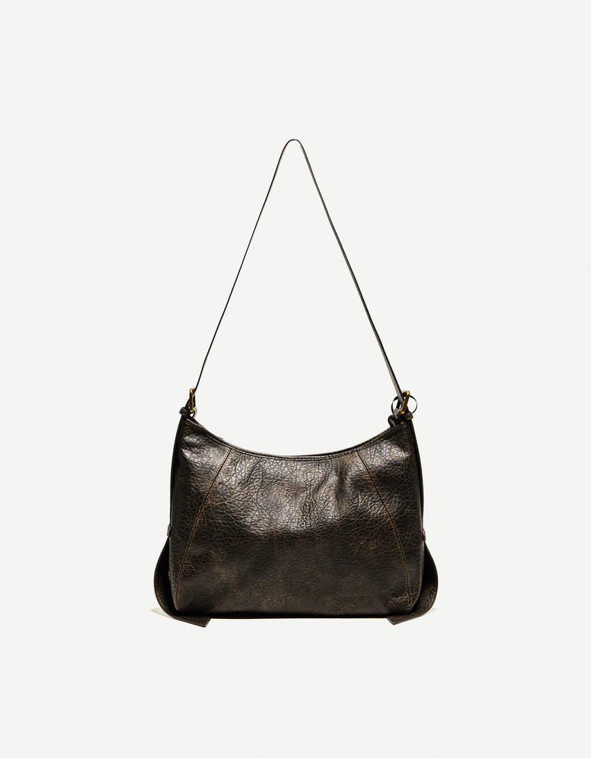Leather effect crossover bag-Black-4