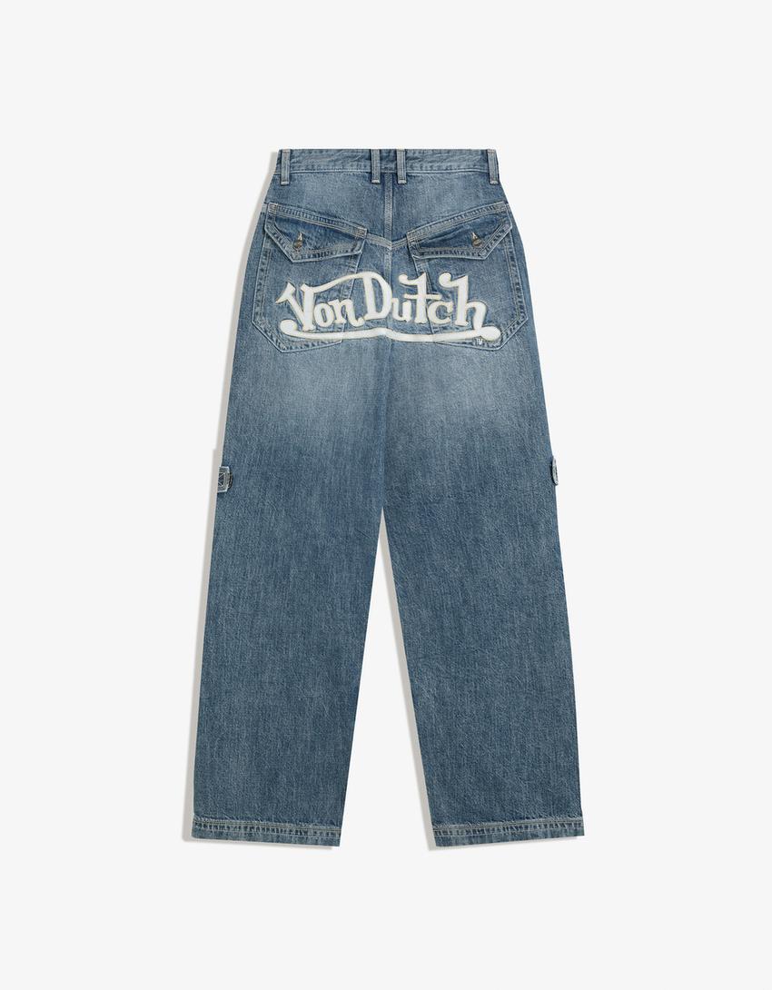 Embroidered Von Dutch jeans-Light blue