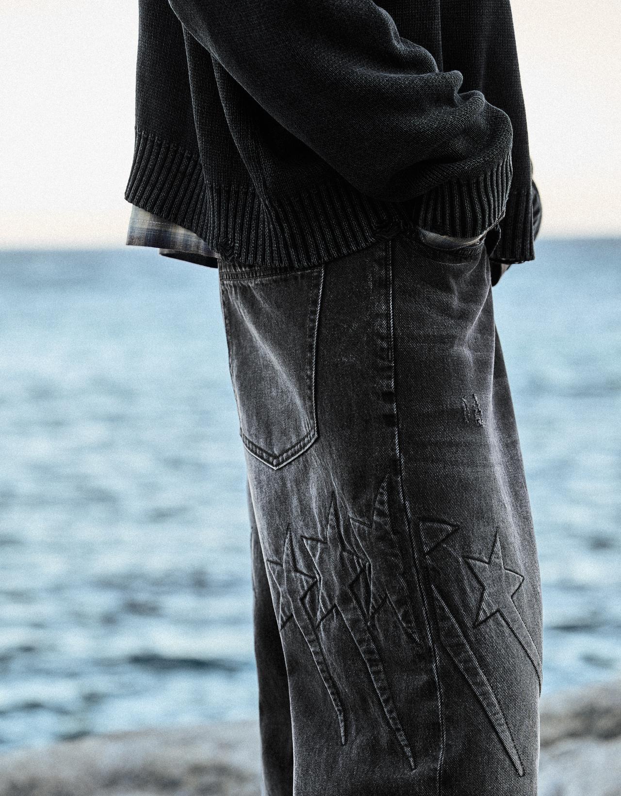 Embossed detail baggy jeans — Black