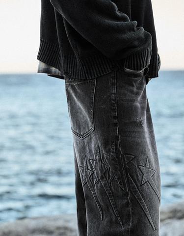 Embossed detail baggy jeans — Black 4