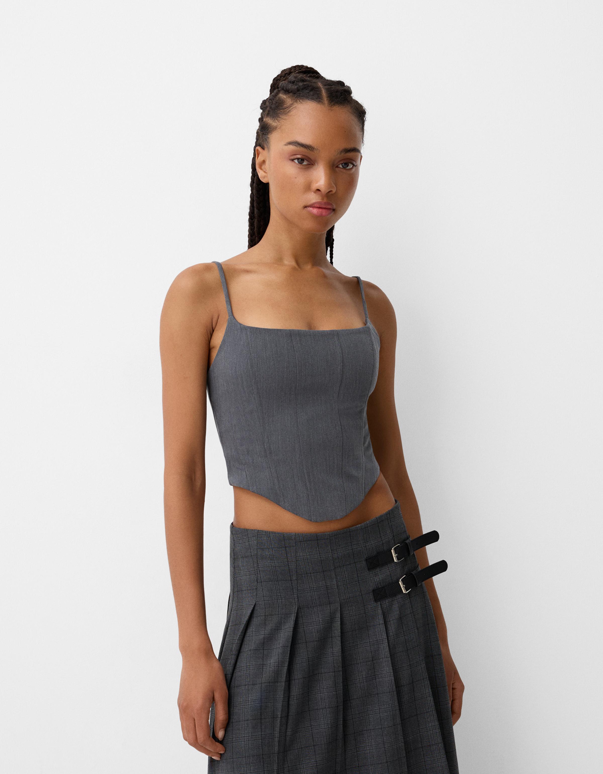 Bershka Corsagen-Top Damen Xs Grau