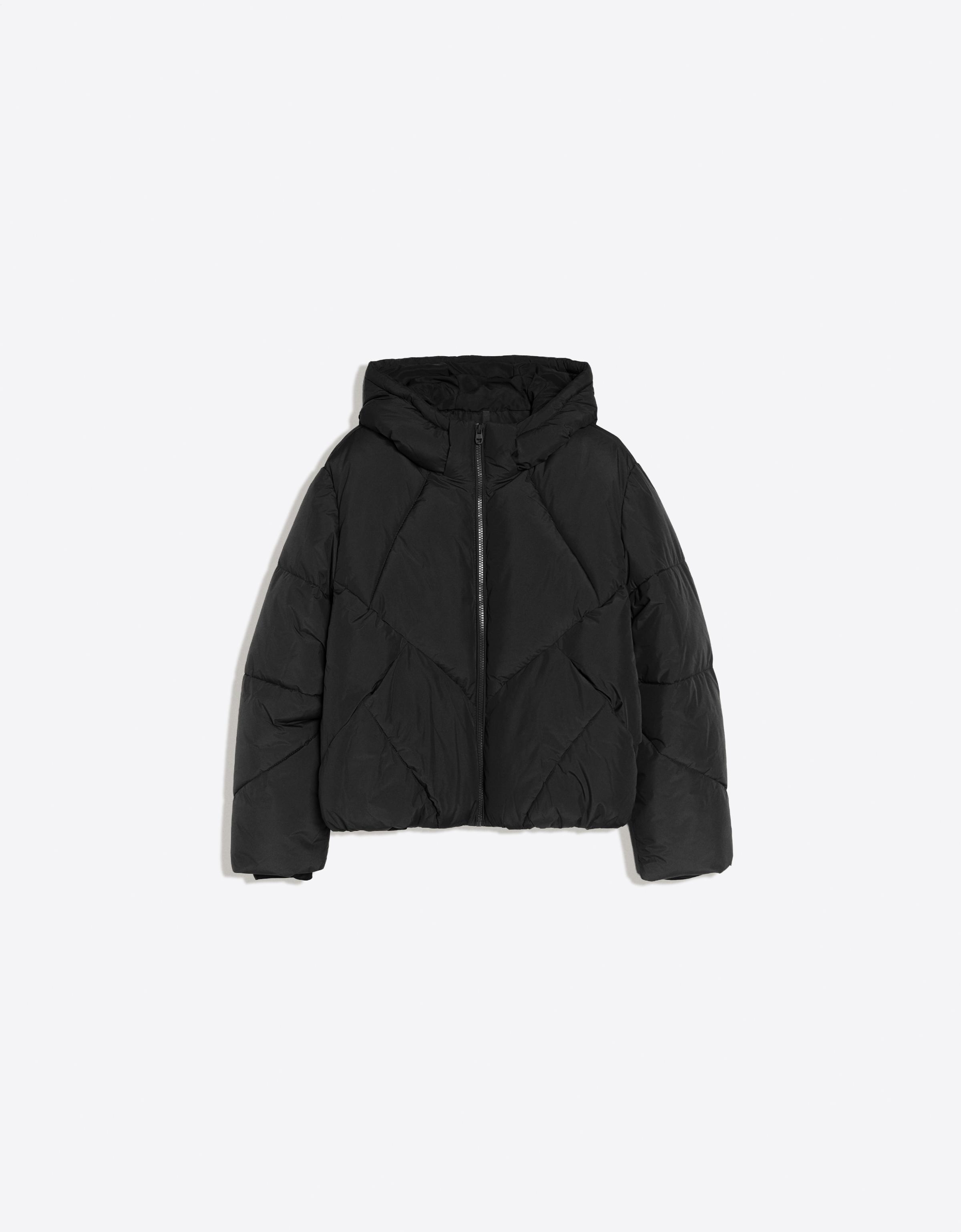 Hooded puffer jacket — Black