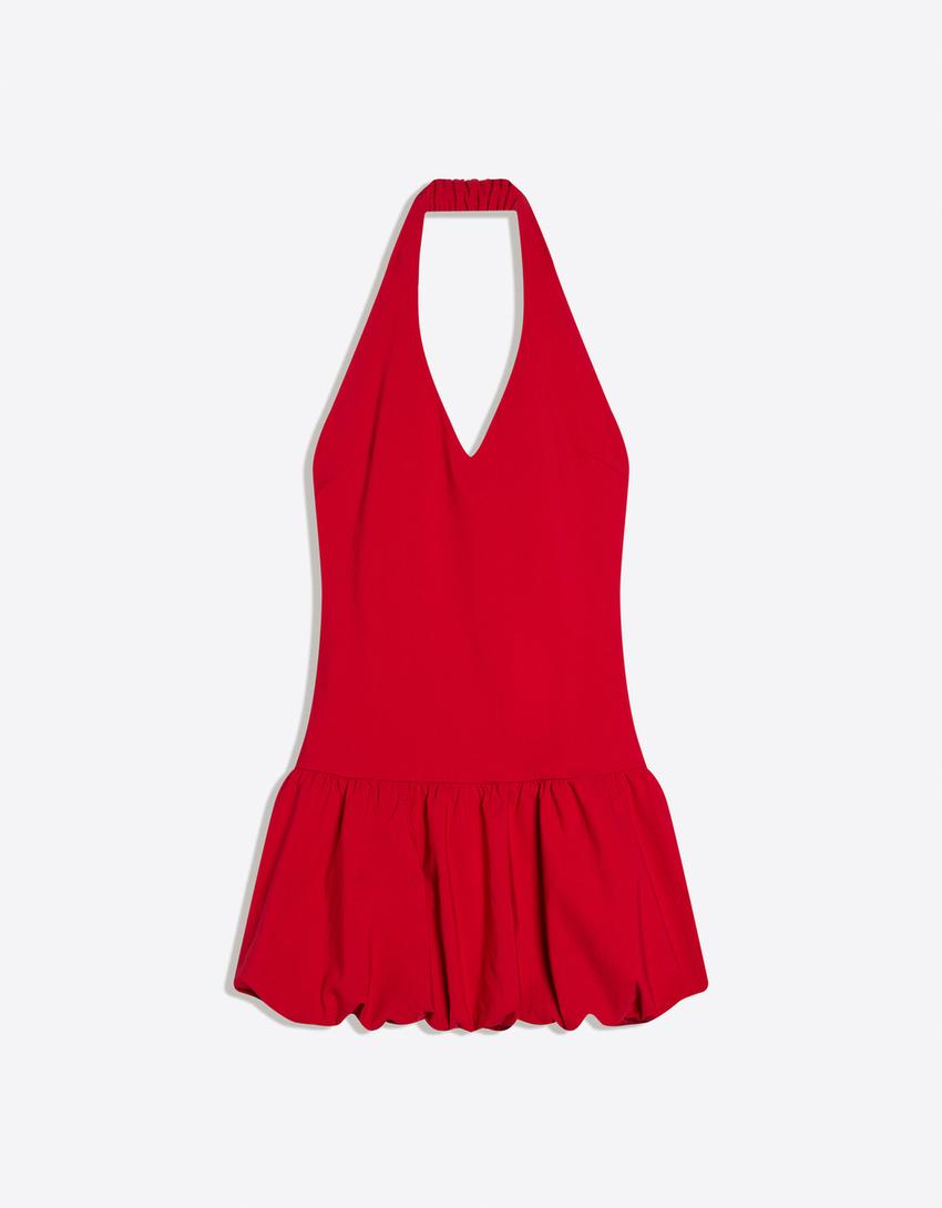 Bengaline balloon mini dress-Red