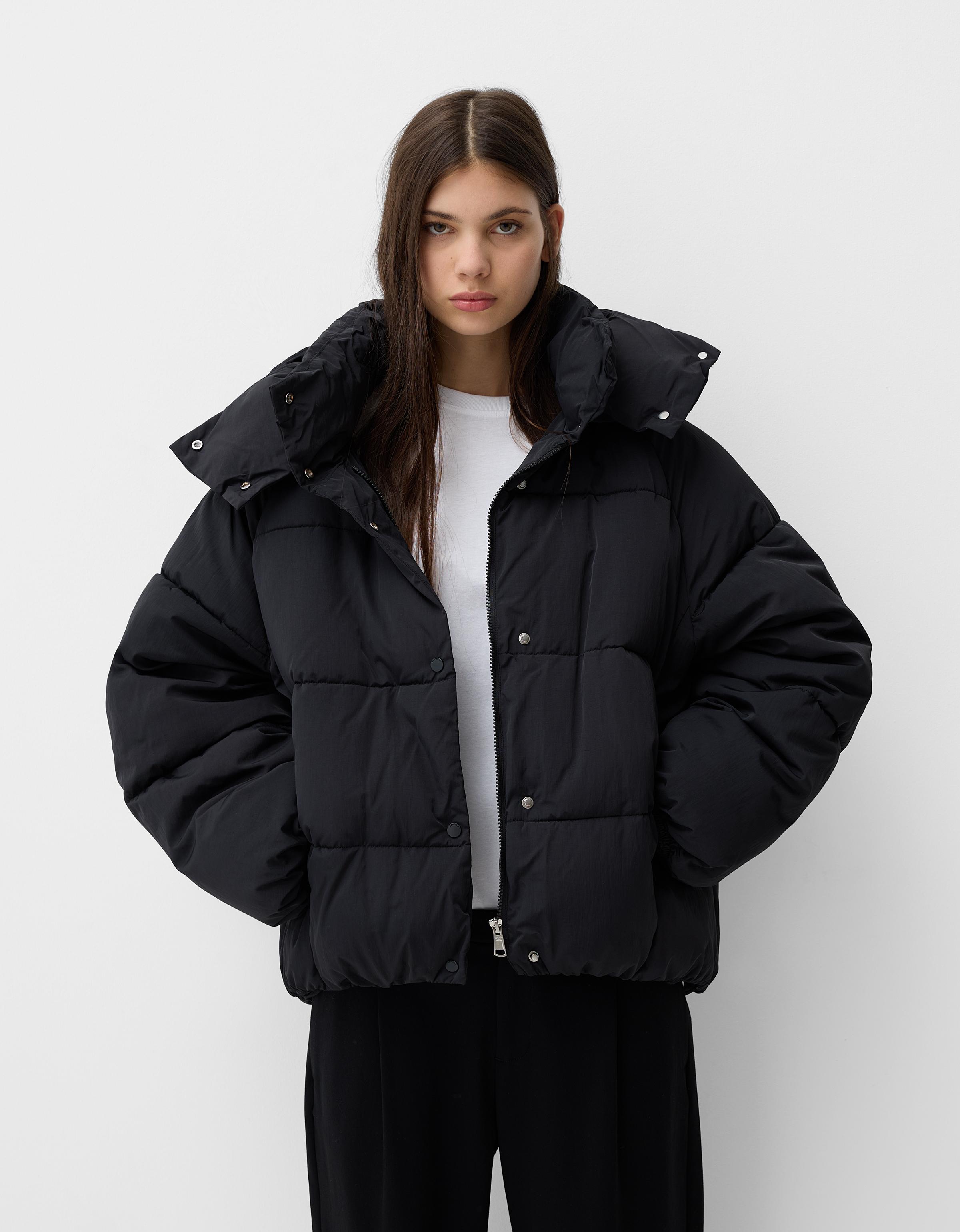 Bershka Puffjacke Mit Kapuze Damen M Schwarz