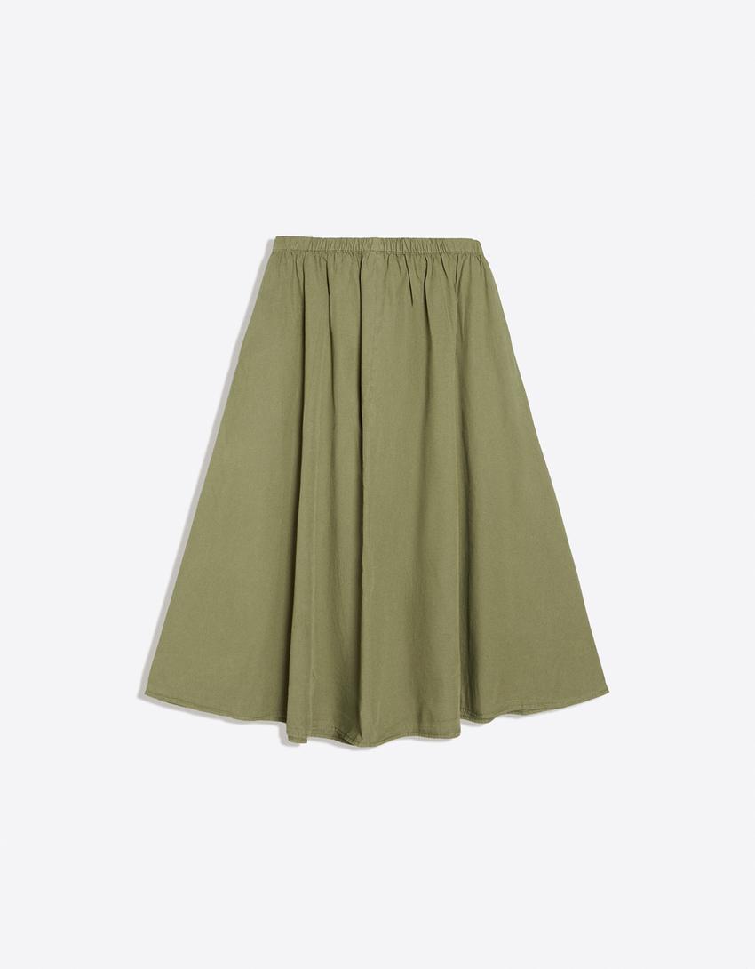 Spódnica midi z elastycznym pasem-Khaki