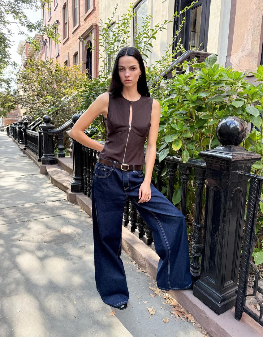 Wide-leg jeans-Navy